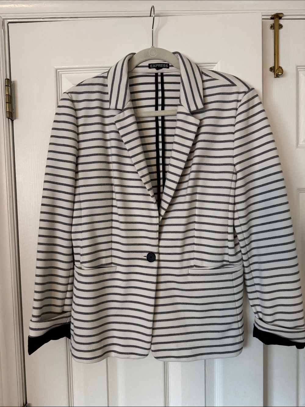 Express White and Black Striped Single-Button Blazer